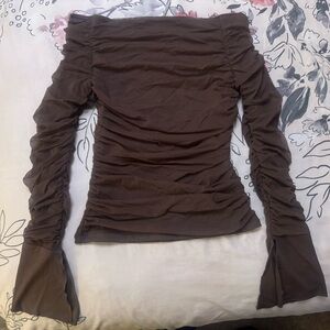 Brown Ruched Long Sleeve Top